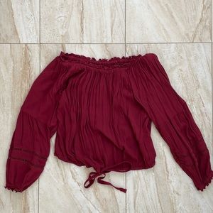 Off the shoulder burgundy top